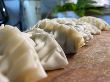 Close-up of white cake on table