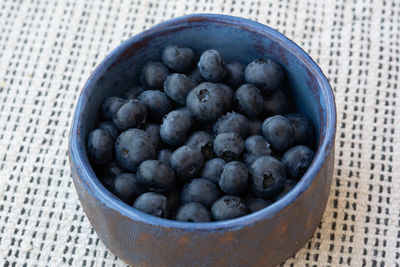 High angle view of fruits in bowl on table