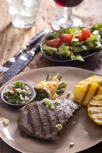 Close-up of food in plate on table