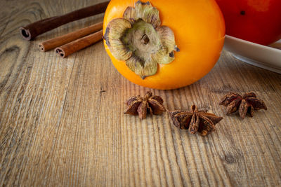 High angle view of orange on table