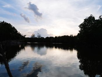 Scenic view of lake against sky during sunset