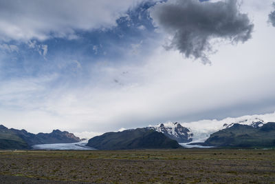 Scenic view of snowcapped mountains against sky