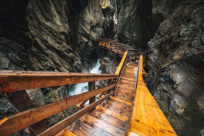 View of footbridge over rock formation