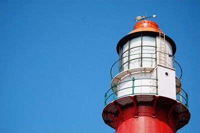 Low angle view of water tower against blue sky