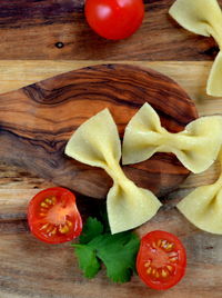 High angle view of chopped fruits on cutting board