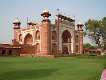 Red fort with lawn in foreground