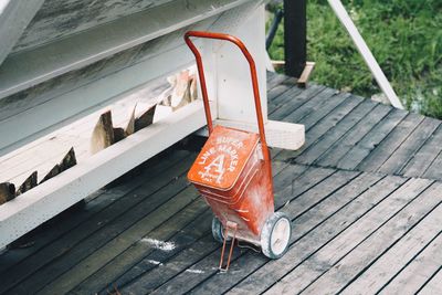 High angle view of empty bench