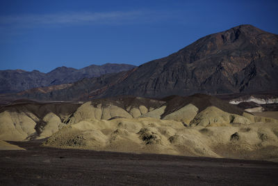 Scenic view of desert against blue sky