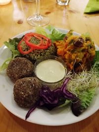 High angle view of meal served in plate