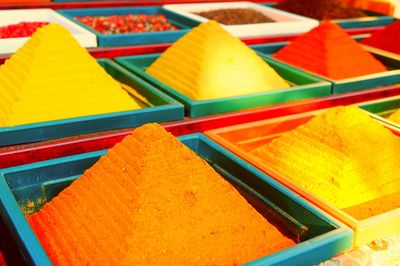 Close-up of colorful heaps of spice