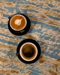 High angle view of coffee on table