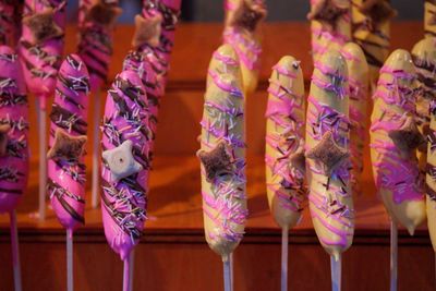 Close-up of popsicles on stick