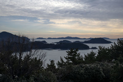 Scenic view of lake against sky during sunset