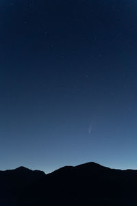 Low angle view of silhouette mountain against sky at night