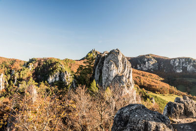 Rock formations on landscape against sky