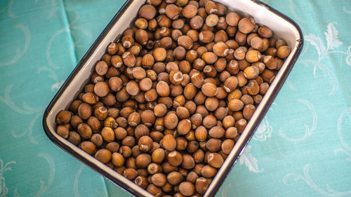 High angle view of bread in container