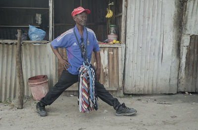 Man working with umbrella