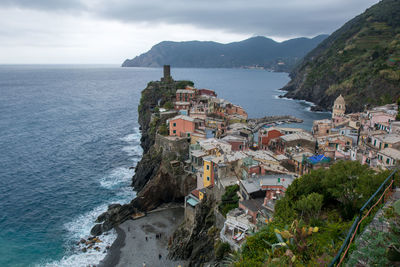 High angle view of vernazza in sea