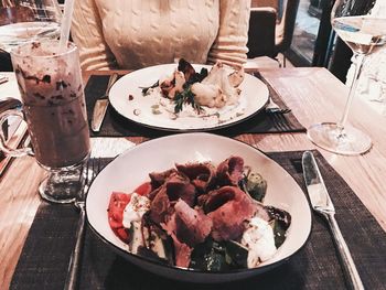 High angle view of food in plate on table