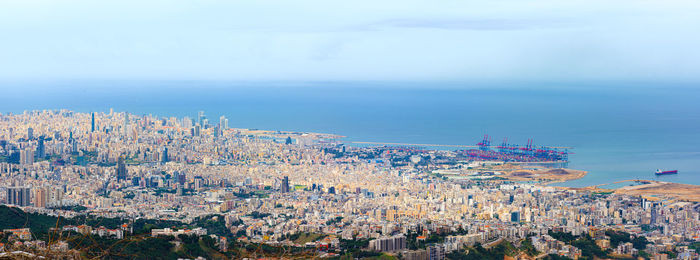 Beirut aerial panorama, city center, business district, industrial port in lebanon, middle east