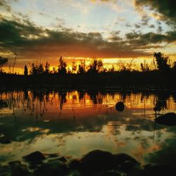 Scenic view of lake against sky during sunset