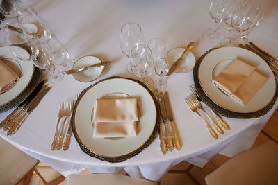 High angle view of place setting