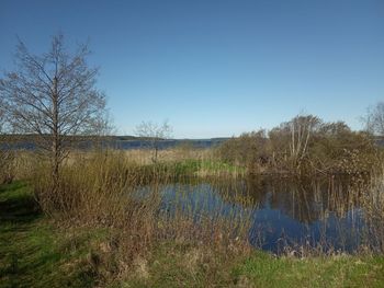 Scenic view of lake against clear sky