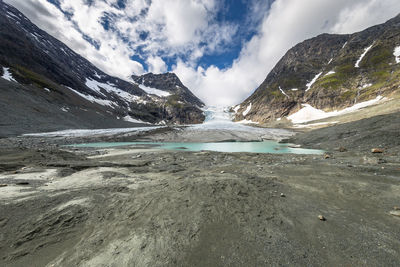 Scenic view of mountains and lake during winter