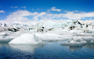 Scenic view of glaciers against sky