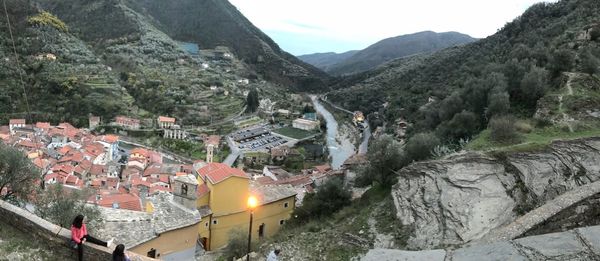 High angle view of buildings in town