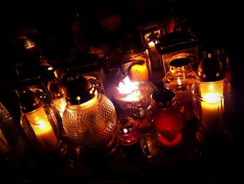 High angle view of illuminated christmas decorations on table