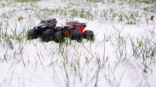 Tractor on field during winter