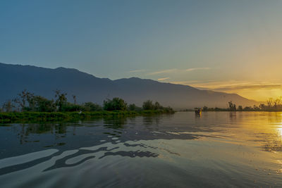 Beautiful colorful sunrise over lake kerkini in serres in central macedonia in greece .