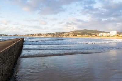 View of the small town of panxon from the breakwater of playa america in nigran. galicia - spain