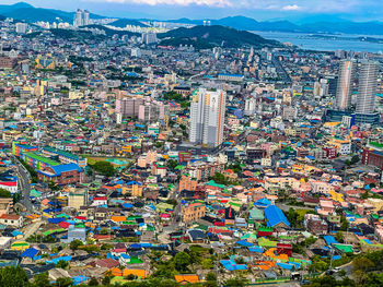 High angle view of townscape against sky