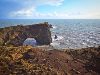 Scenic view of atlantic ocean from dyrholaey, iceland