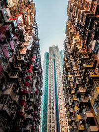 Low angle view of buildings against sky in city