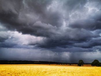 Scenic view of field against cloudy sky