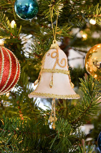 Close-up of christmas decoration hanging on tree