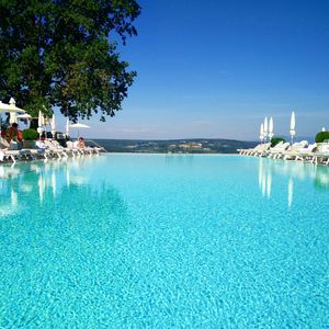 View of swimming pool in sea