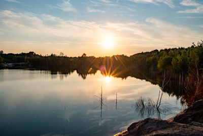 Scenic view of lake against sky during sunset