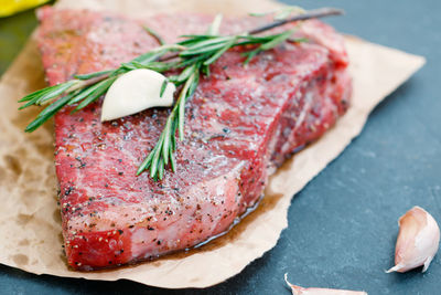 Close-up of meat on table