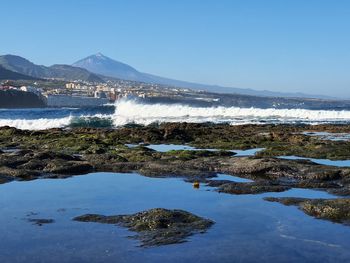 Scenic view of sea against clear sky