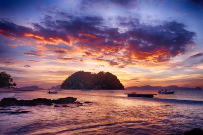 Scenic view of sea against sky at sunset