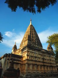 Low angle view of temple building against sky