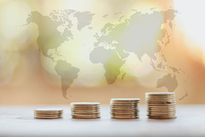 Close-up of coins on table