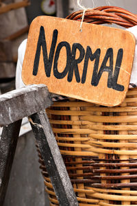 Close-up of text on wood