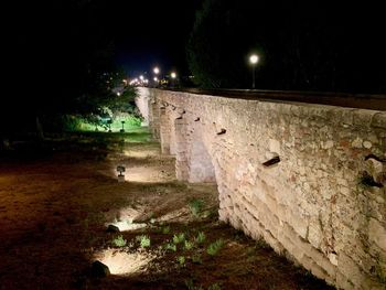 View of old house wall at night