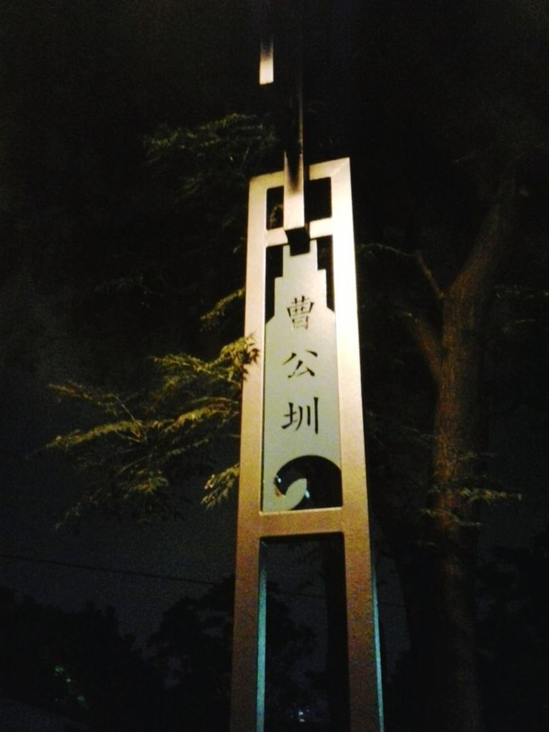 low angle view, night, illuminated, text, communication, tree, religion, built structure, lighting equipment, western script, no people, human representation, architecture, sign, outdoors, guidance, spirituality, information sign, cross