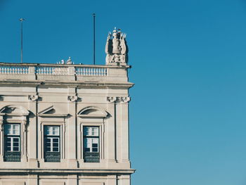 Low angle view of building against clear blue sky